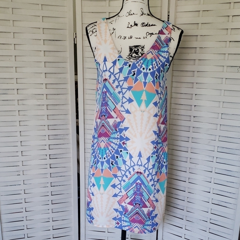 Everly Blue and Purple Scoop Neck Sundress Size S